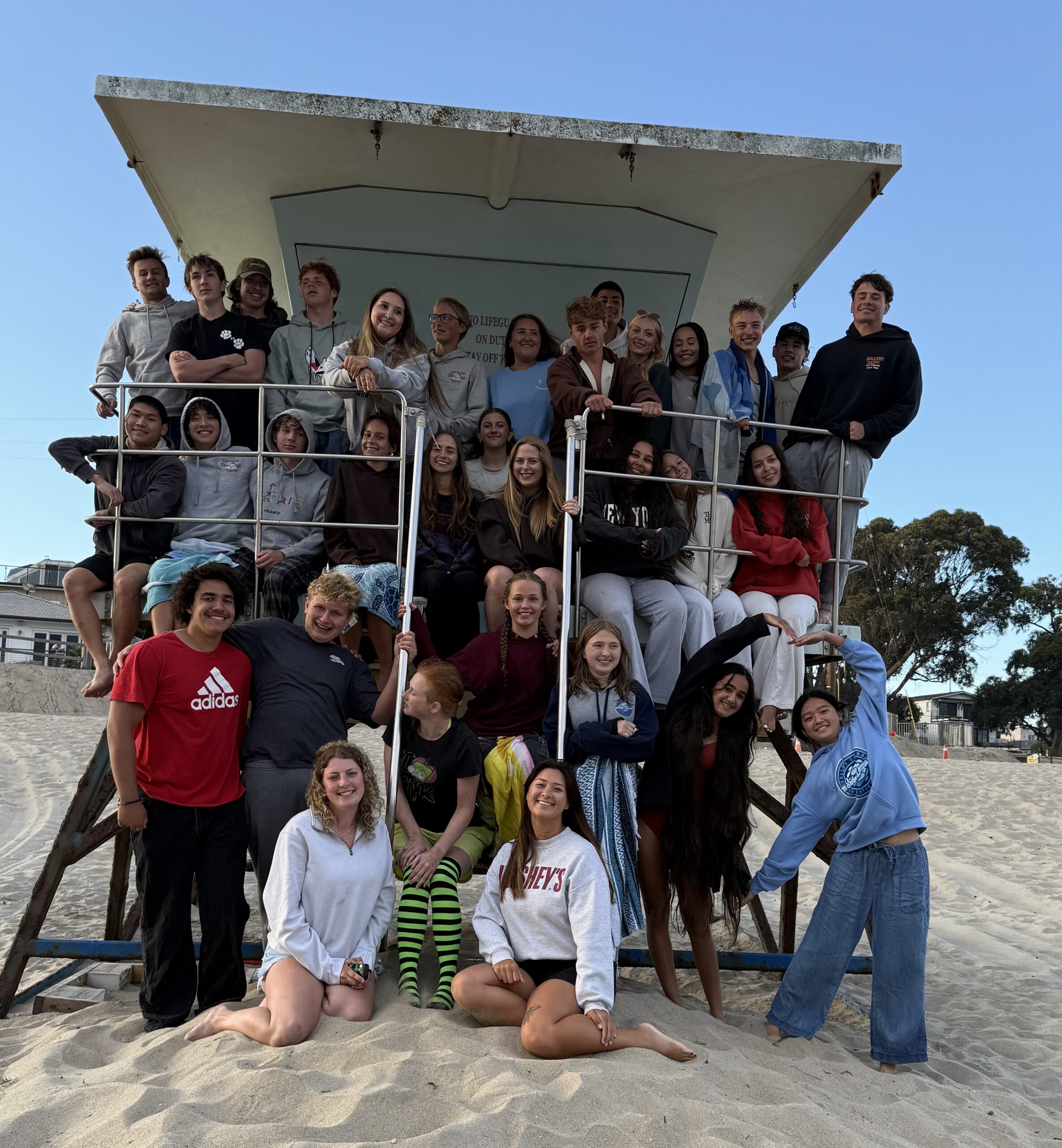 Teenagers at lifeguard stand